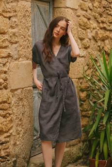 Olivia linen wrap dress in Charcoal via AmourLinen