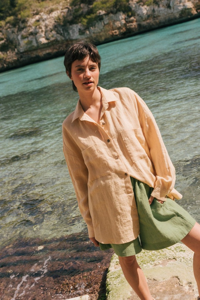Molly oversized collar linen shirt in Mustard from AmourLinen