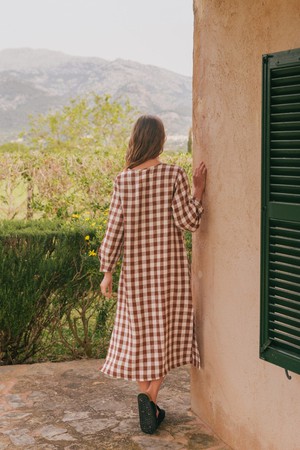 AMALIA dress in Mocha Gingham from AmourLinen
