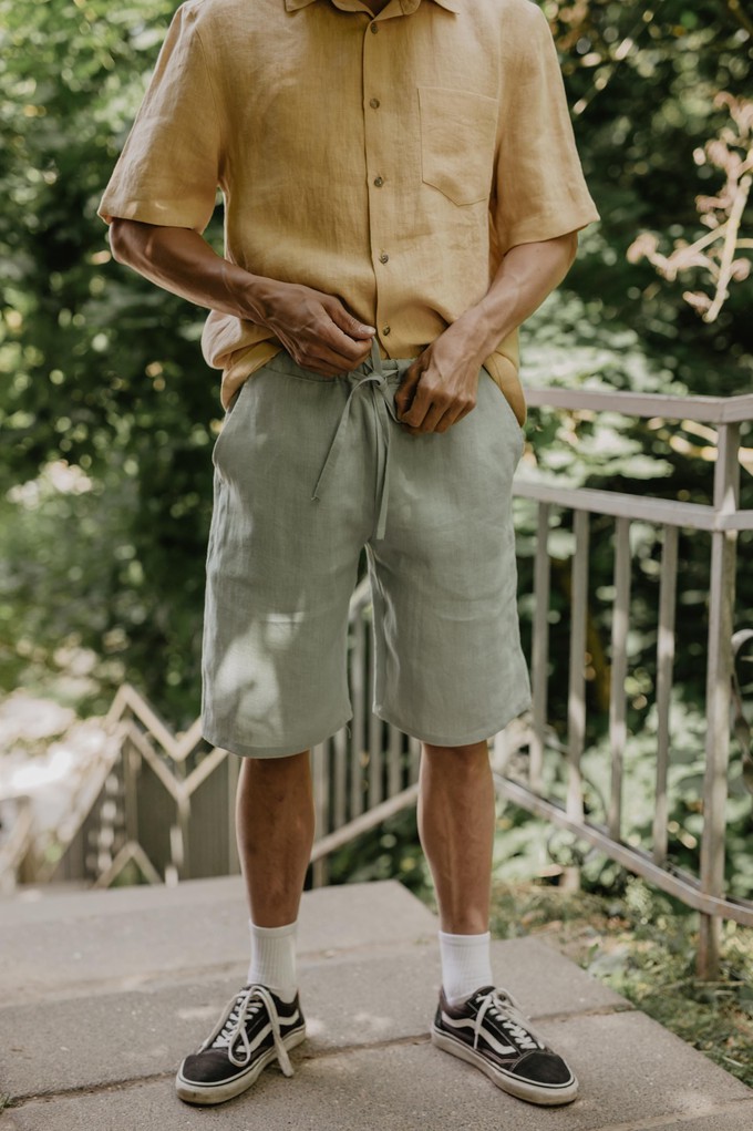 Hermes classic linen shorts in Sage Green from AmourLinen
