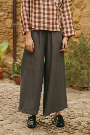 Isabella wide linen pants in Charcoal from AmourLinen