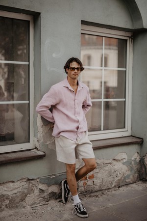 Hector classic linen shirt in Dusty Rose from AmourLinen