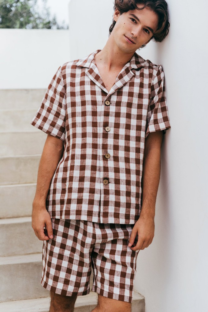 Aspen linen loungewear set in Mocha Gingham from AmourLinen