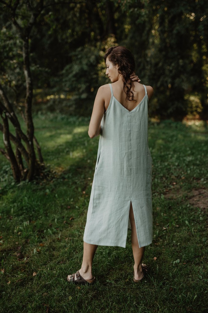 Jakarta long linen dress in Sage Green from AmourLinen