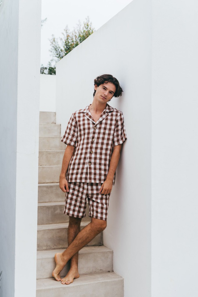 Aspen linen loungewear set in Mocha Gingham from AmourLinen