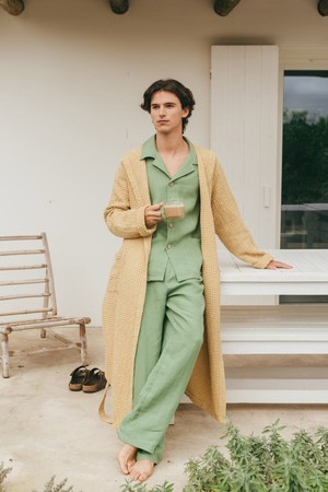 Men's waffle bathrobe in Mustard from AmourLinen