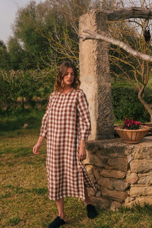 AMALIA dress in Mocha Gingham from AmourLinen