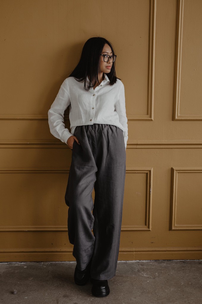 Oulu long linen pants in Charcoal from AmourLinen
