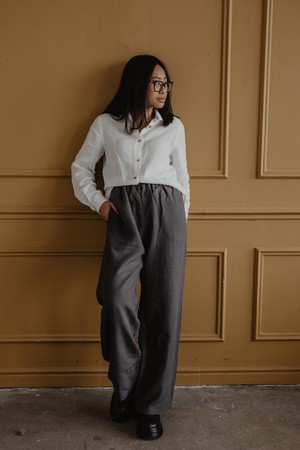 Oulu long linen pants in Charcoal from AmourLinen