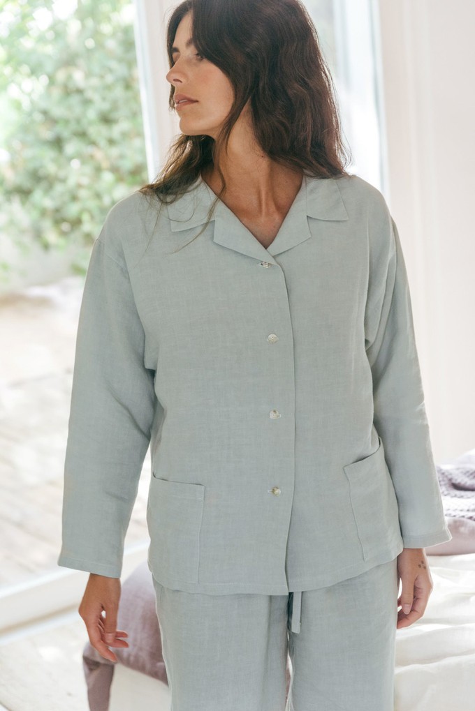 Snooze long sleeve linen pajama set in Sage Green from AmourLinen