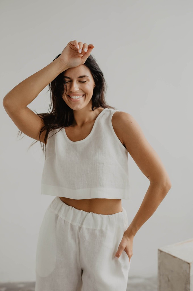 Pippa sleeveless linen crop top in White from AmourLinen