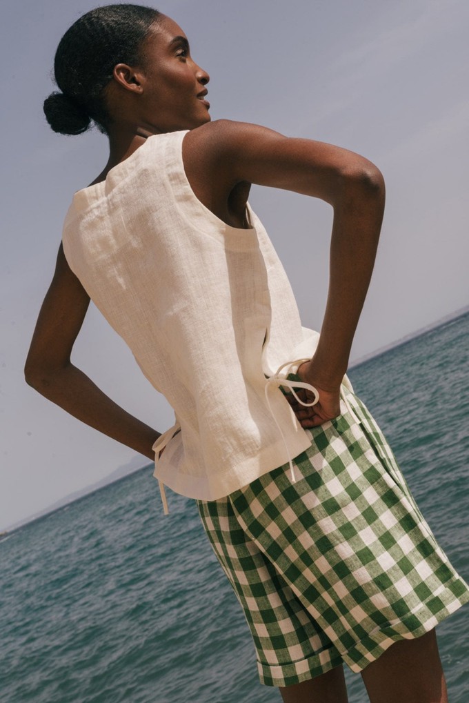 Mia linen shorts in Green Gingham from AmourLinen
