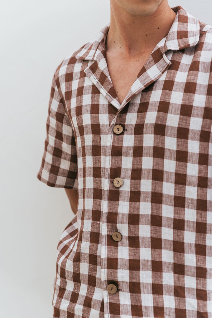 Aspen linen loungewear set in Mocha Gingham from AmourLinen
