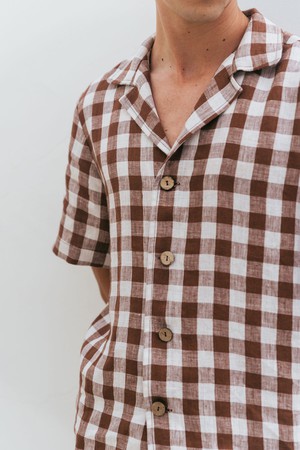 Aspen linen loungewear set in Mocha Gingham from AmourLinen