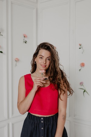 Pippa sleeveless linen crop top in Viva Magenta from AmourLinen