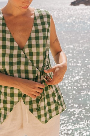 BLANCA top in Green Gingham from AmourLinen