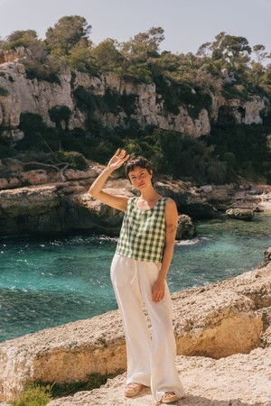 ELLA top in Green Gingham from AmourLinen