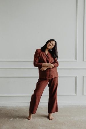 Nigthly long sleeve pajama set in Terracotta from AmourLinen