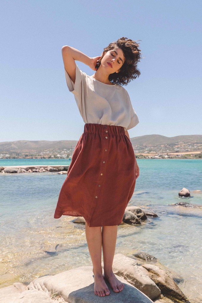 Daisy linen skirt with buttons in Terracotta from AmourLinen