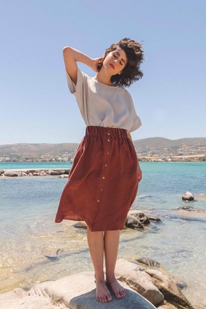 Daisy linen skirt with buttons in Terracotta from AmourLinen
