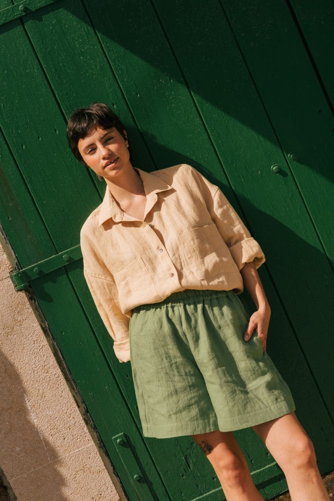 Molly oversized collar linen shirt in Mustard from AmourLinen