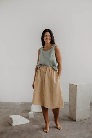 Linen skirt with buttons DAISY XS Mustard from AmourLinen