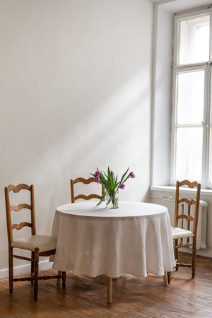 Round linen tablecloth in White from AmourLinen