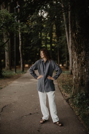 Marrakesh oversized linen shirt in Charcoal from AmourLinen
