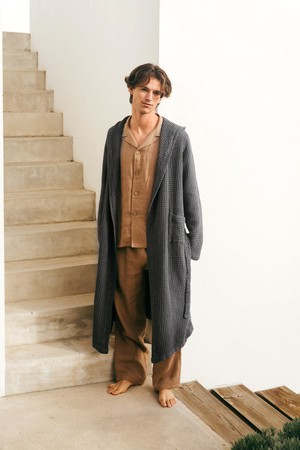 Men's waffle bathrobe in Charcoal from AmourLinen