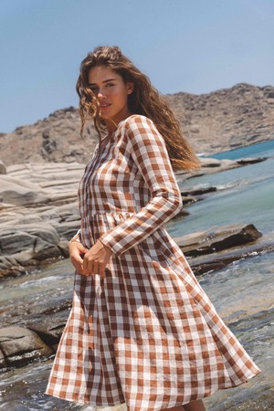 LAPLAND dress in Mocha Gingham from AmourLinen
