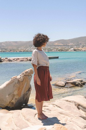 Daisy linen skirt with buttons in Terracotta from AmourLinen