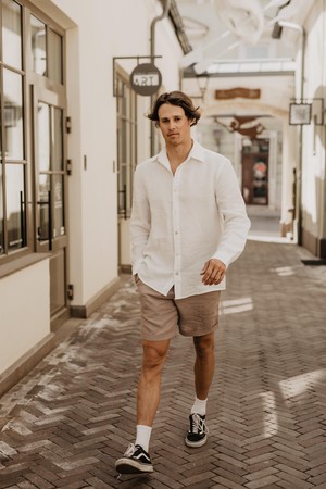 Ares casual linen shorts in Rosy Brown from AmourLinen