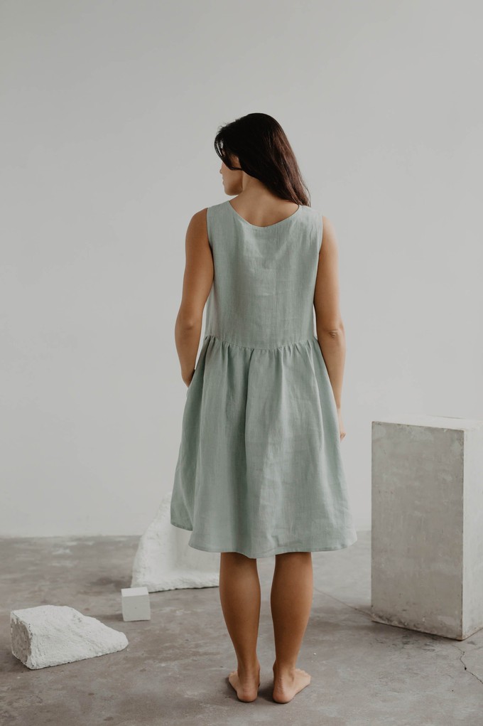 Hazel linen sleeveless summer dress in Sage Green from AmourLinen