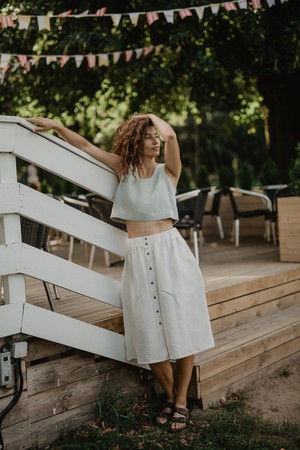 Linen skirt with buttons DAISY in Striped | sale from AmourLinen