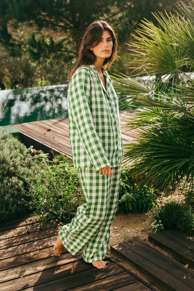 Pajama set NIGHTLY in Green Gingham from AmourLinen
