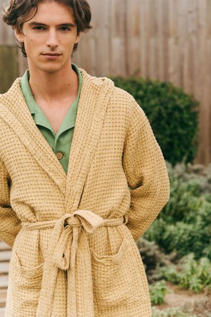 Men's waffle bathrobe in Mustard from AmourLinen