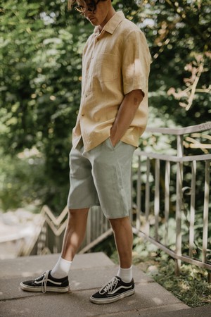 Hermes classic linen shorts in Sage Green from AmourLinen