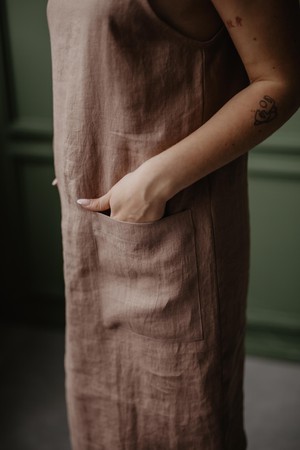 Linen apron dress JADE in Rosy Brown | sale from AmourLinen