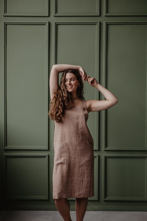 Linen apron dress JADE in Rosy Brown | sale from AmourLinen