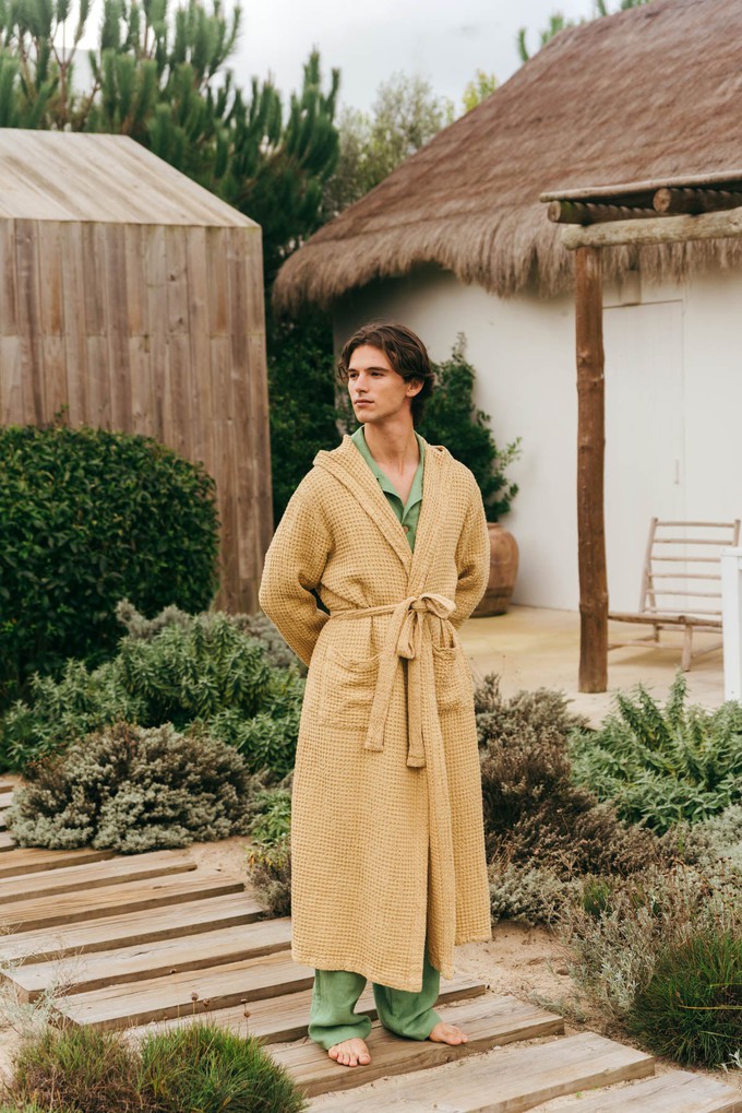 Men's waffle bathrobe in Mustard from AmourLinen