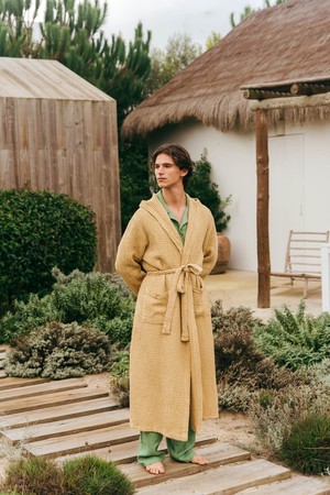 Men's waffle bathrobe in Mustard from AmourLinen