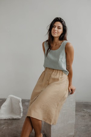 Daisy linen skirt with buttons in Mustard from AmourLinen
