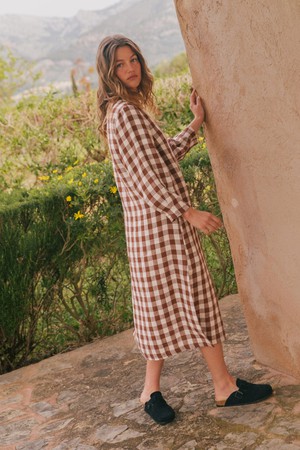 AMALIA dress in Mocha Gingham from AmourLinen