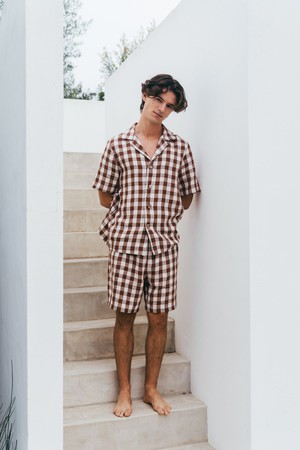 Aspen linen loungewear set in Mocha Gingham from AmourLinen