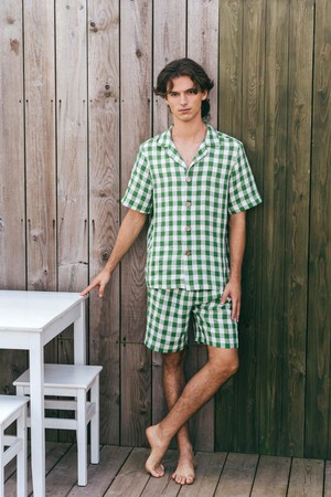 Aspen linen loungewear set in Green Gingham from AmourLinen