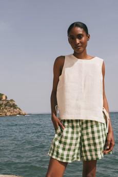 Rosie top in Mocha Gingham | sale via AmourLinen