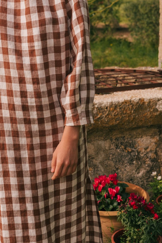 AMALIA dress in Mocha Gingham from AmourLinen