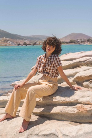 SCARLETT shirt in Mocha Gingham from AmourLinen