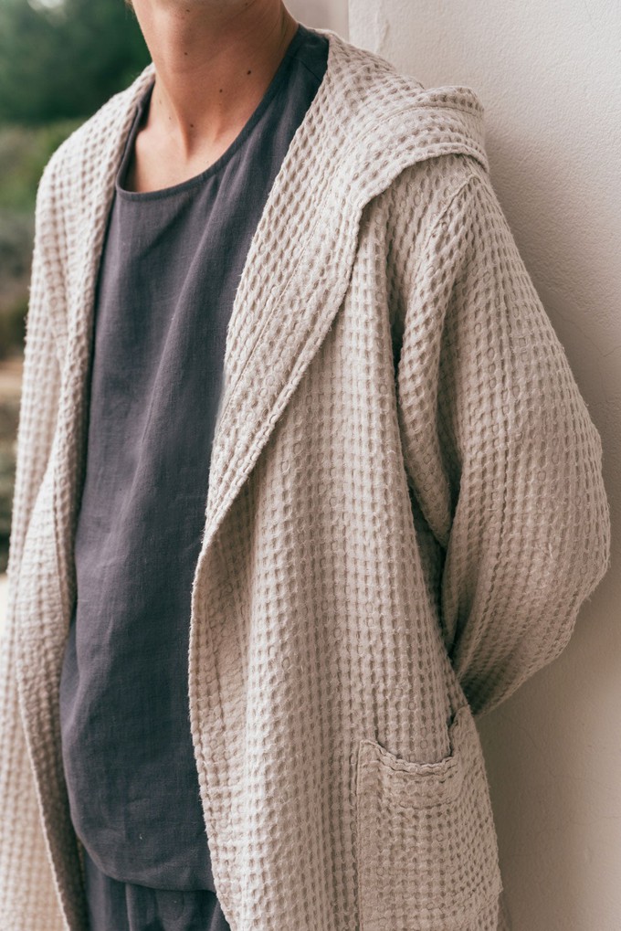 Men's waffle bathrobe in Cream from AmourLinen