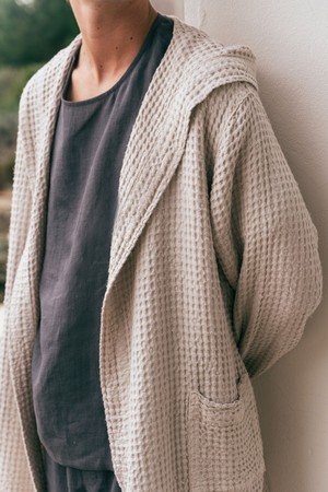 Men's waffle bathrobe in Cream from AmourLinen